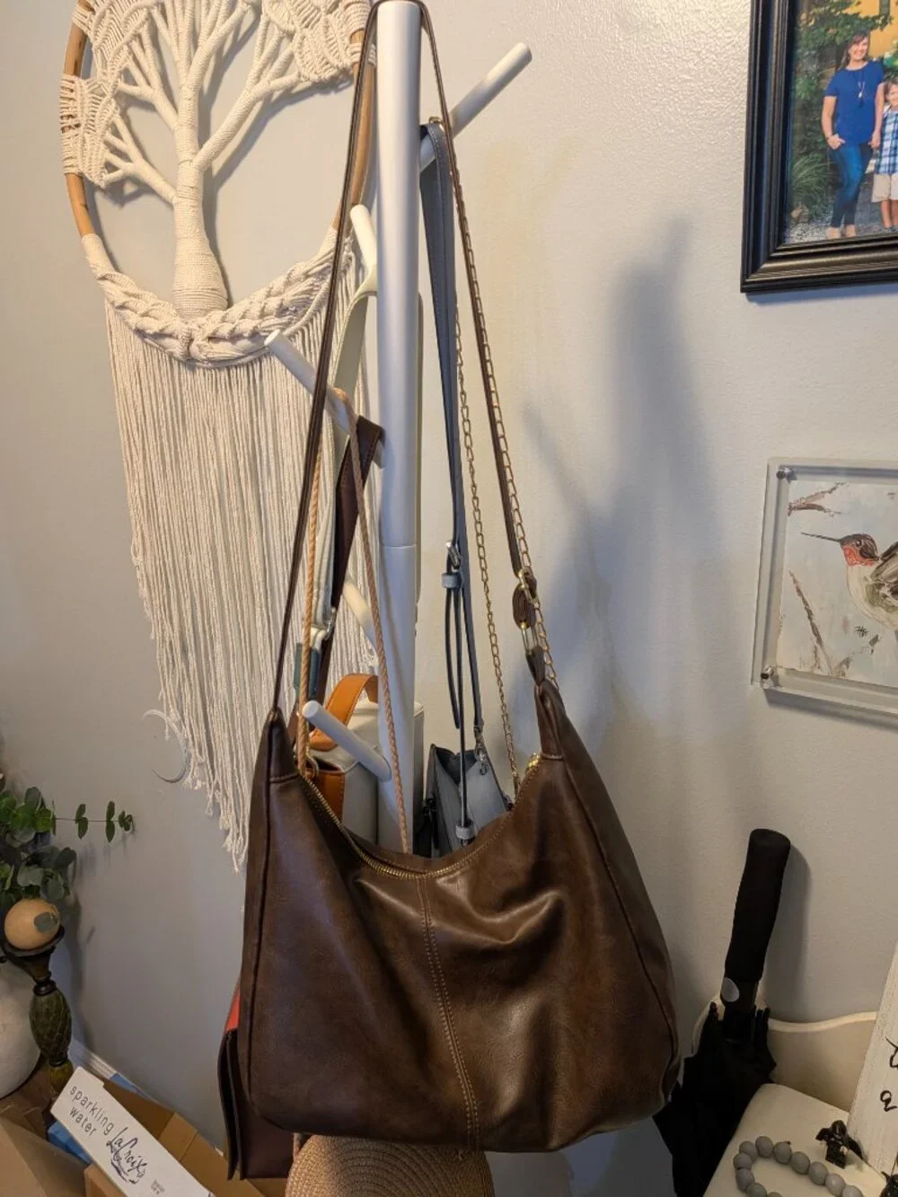 Dark Brown Slouchy Hobo Shoulder Bag Faux Leather Minimalist Everyday Purse